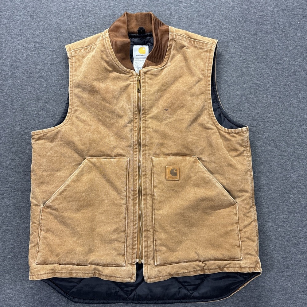 Carhartt Artic Vest Mens M Duck Canvas Brown Quilt Lined Workwear VO2 BRN Faded